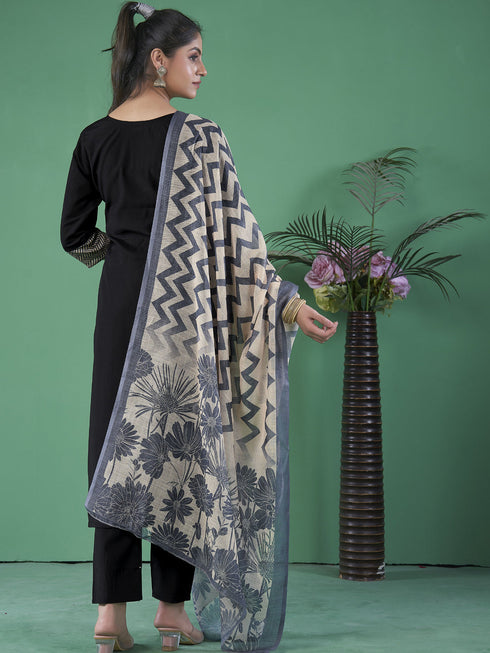 Black Art Silk Pant Suit Acy8275 Closure View