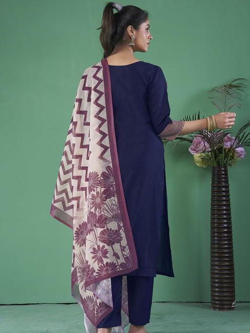 Blue Art Silk Pant Suit Acy8276 Closure View