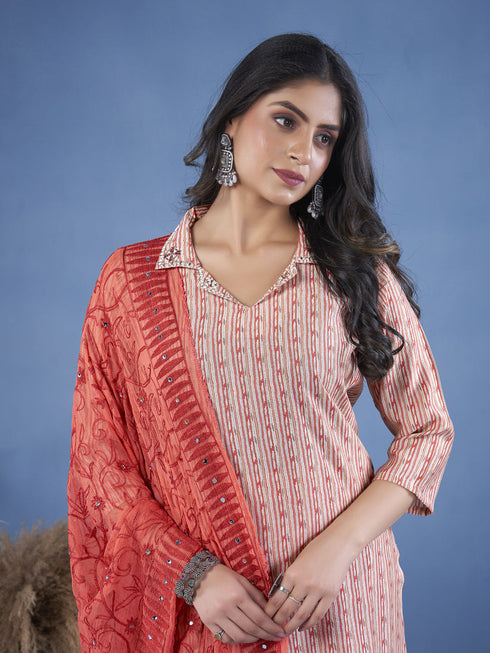 Rust Art Silk Pant Suit Acy8279 Back View