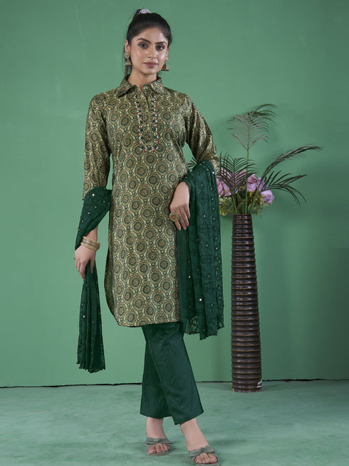 Green Art Silk Pant Suit Acy8280