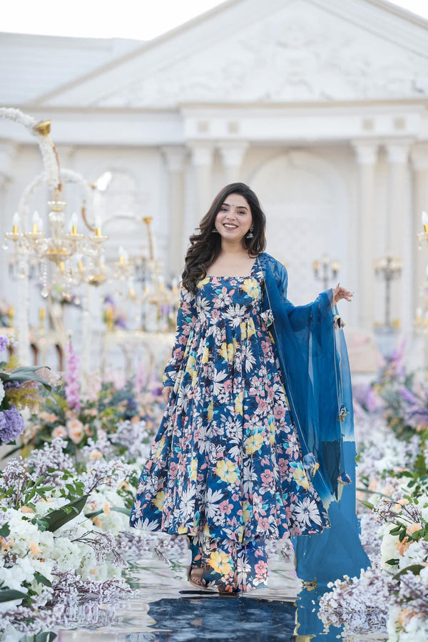 Blue Imported Cotton Palazzo Suit Acy8282