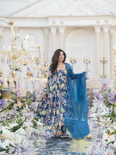 Blue Imported Cotton Palazzo Suit Acy8282 Closure View