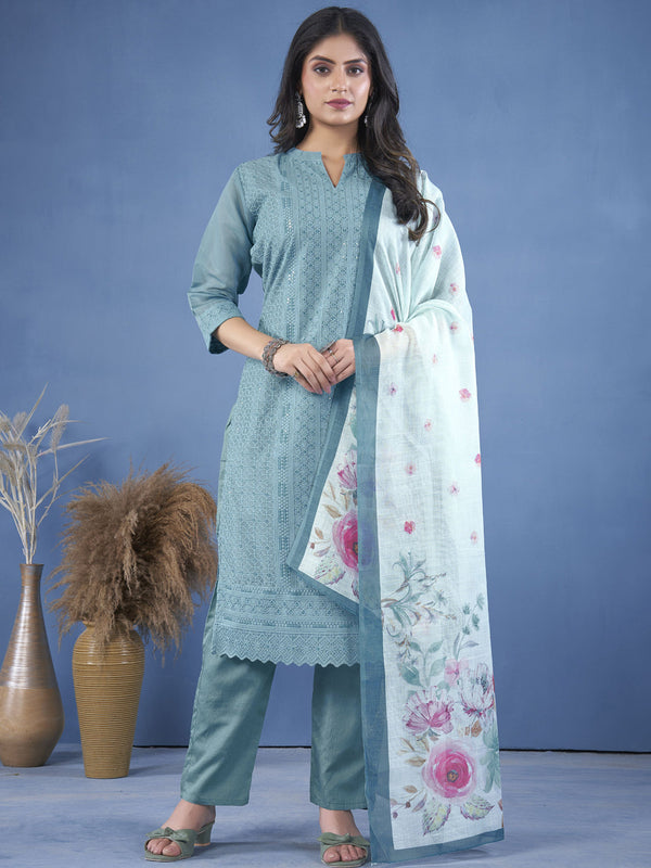 Aqua Blue Art Silk Pant Suit Acy8327