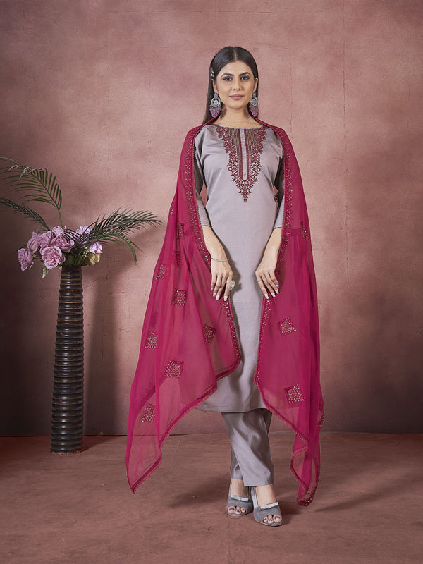 Grey Art Silk Pant Suit Acy8329