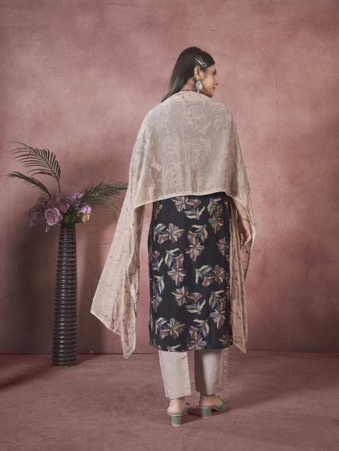 Black Art Silk Pant Suit Acy8331 Closure View