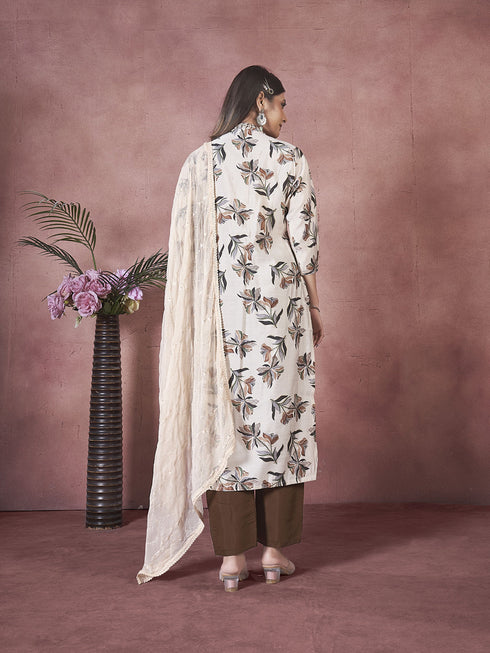 White Art Silk Pant Suit Acy8332 Closure View