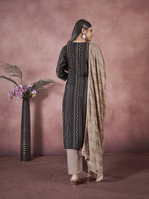Black Art Silk Pant Suit Acy8333 Closure View