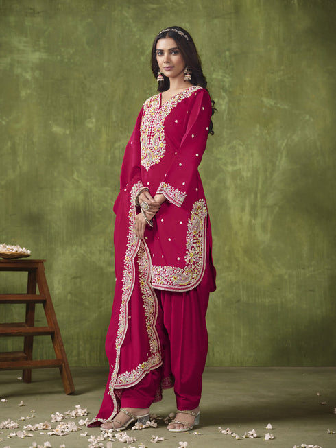 Pink P V Chanderi Patiyala Dress Acy8418 Back View