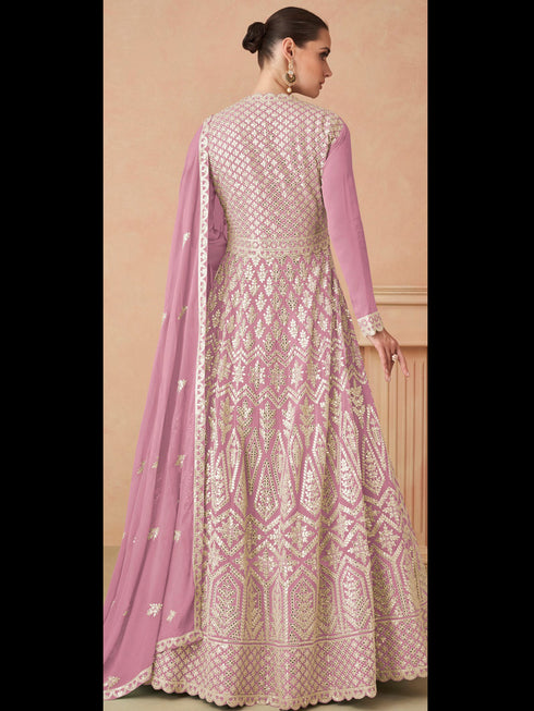 Pink Georgette Anarkali Dress Acy8420 Closure View