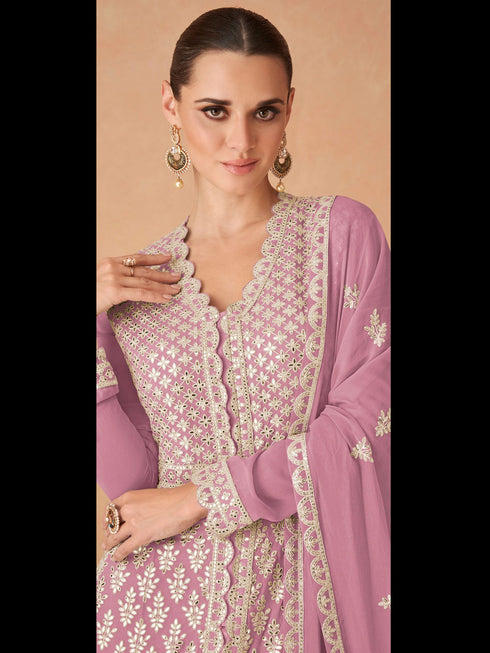 Pink Georgette Anarkali Dress Acy8420 Back View