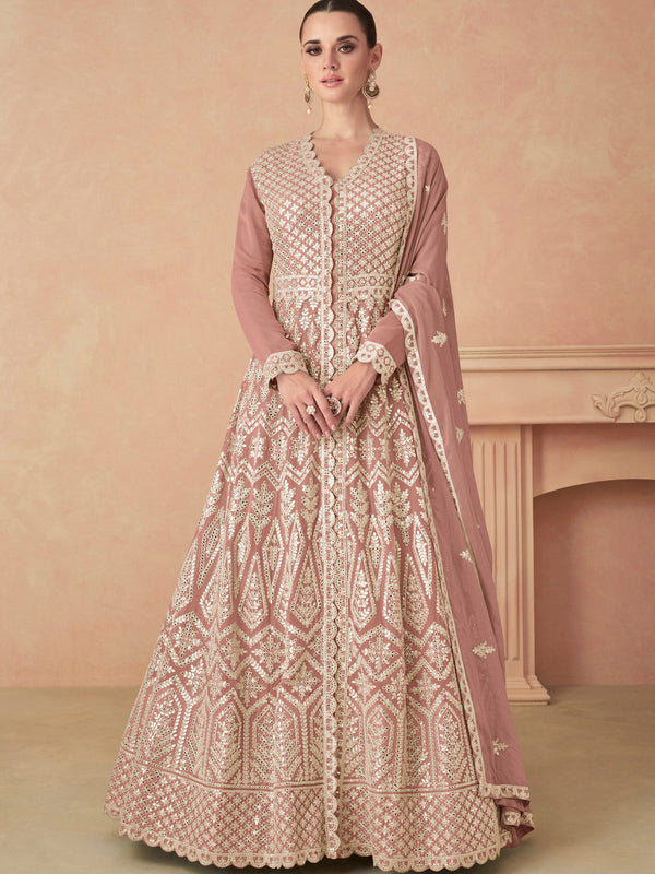 Peach Georgette Anarkali Dress Acy8421