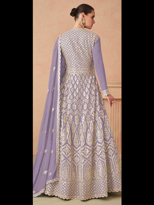 Voilet Georgette Anarkali Dress Acy8422 Closure View