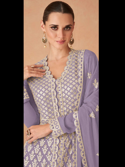 Voilet Georgette Anarkali Dress Acy8422 Back View