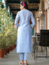 Blue Silk Blend Pant Suit Acy8471 Closure View