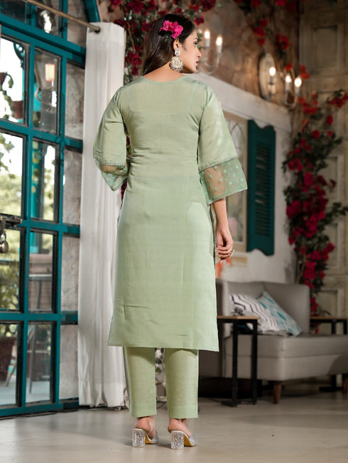 Green Silk Blend Pant Suit Acy8475 Closure View