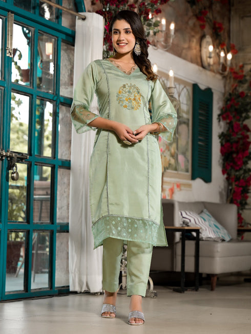 Green Silk Blend Pant Suit Acy8475