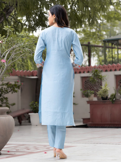 Blue Silk Blend Pant Suit Acy8478 Closure View