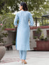 Blue Silk Blend Pant Suit Acy8478 Closure View