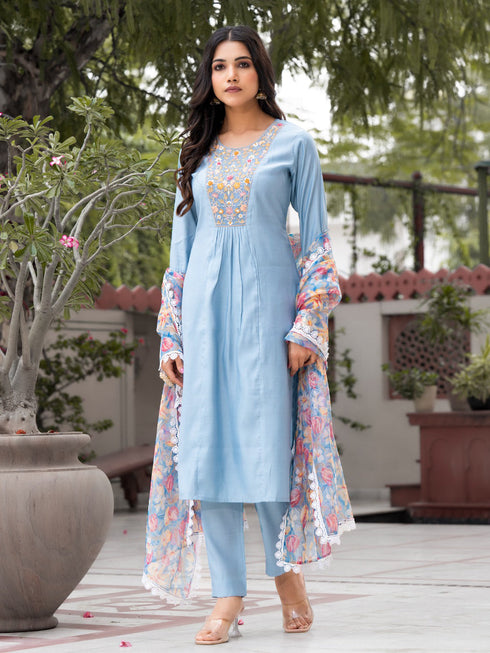 Blue Silk Blend Pant Suit Acy8478 Salwar Kameez