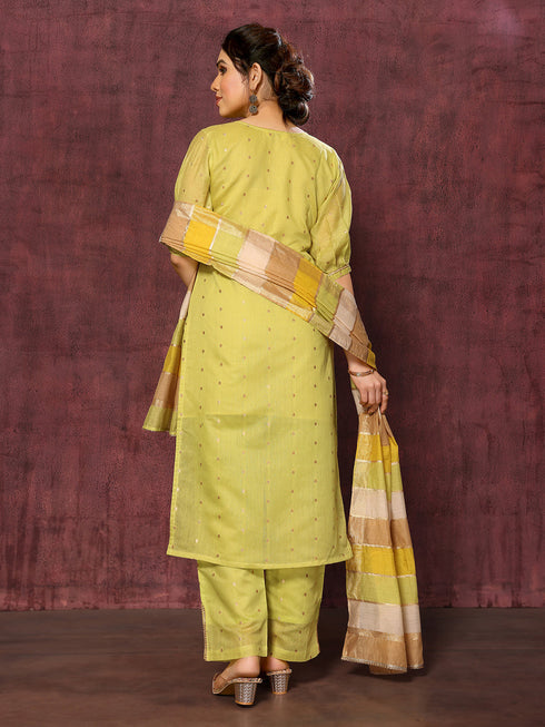 Mustard Chanderi Pant Suit Acy8479 Closure View