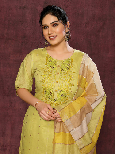 Mustard Chanderi Pant Suit Acy8479 Back View