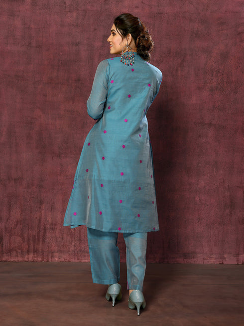 Grey Chanderi Pant Suit Acy8480 Closure View