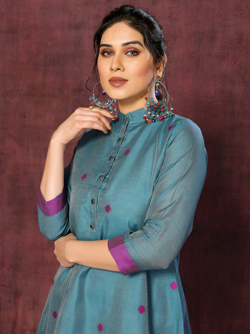 Grey Chanderi Pant Suit Acy8480 Back View