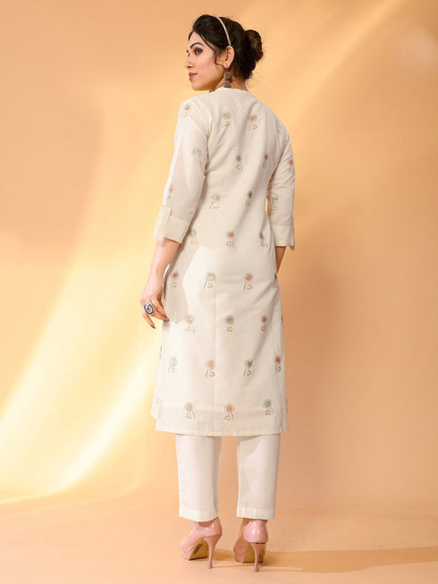 Cream Khadi Cotton Pant Suit Acy8481 Closure View
