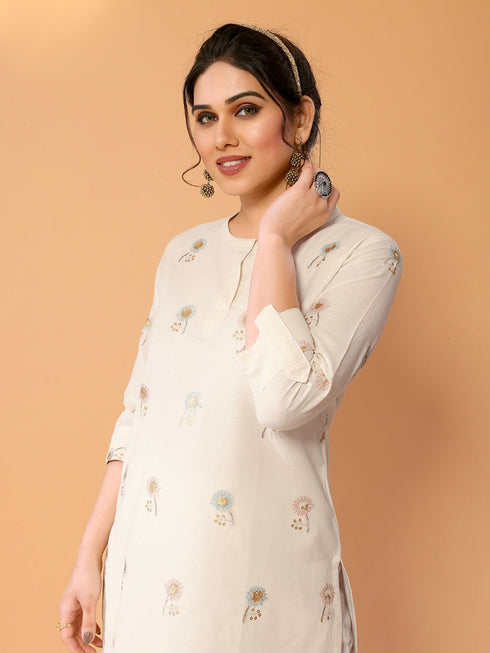 Cream Khadi Cotton Pant Suit Acy8481 Back View