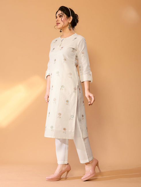Cream Khadi Cotton Pant Suit Acy8481 Salwar Kameez
