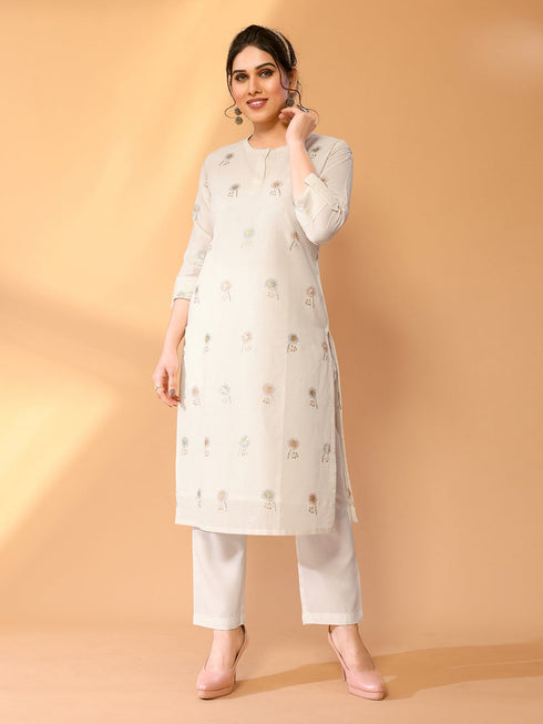 Cream Khadi Cotton Pant Suit Acy8481