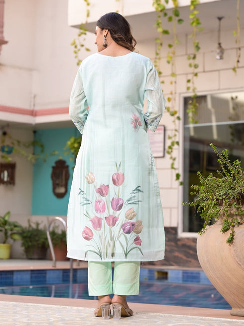 Seagreen Linen Pant Suit Acy8517 Closure View