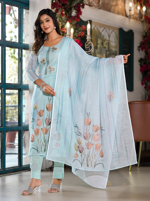 Blue Linen Pant Suit Acy8518 Back View