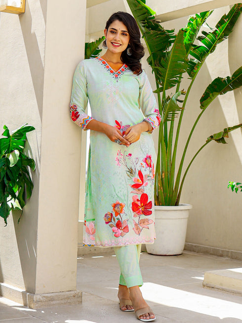 Green Linen Pant Suit Acy8546 Salwar Kameez