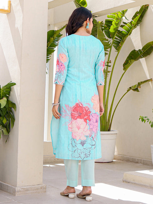 Blue Linen Pant Suit Acy8548 Closure View