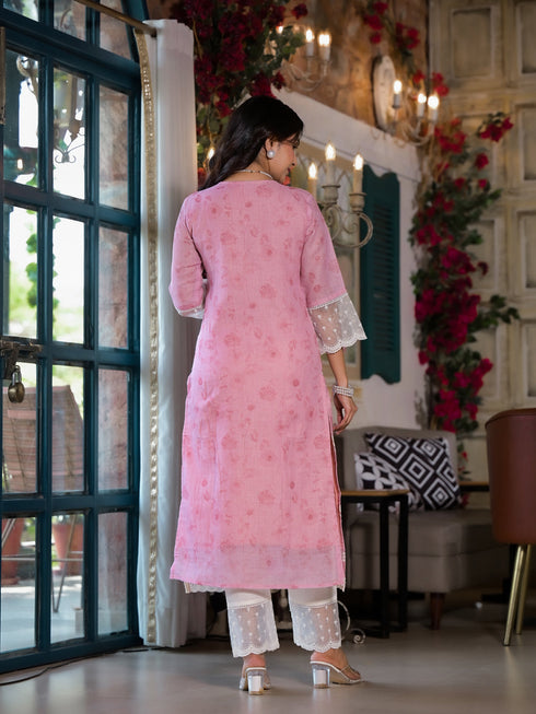 Pink Linen Pant Suit Acy8549 Closure View
