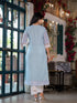 Blue Linen Pant Suit Acy8550 Closure View