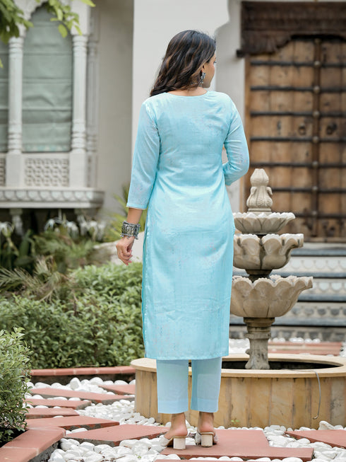 Blue Linen Pant Suit Acy8551 Closure View
