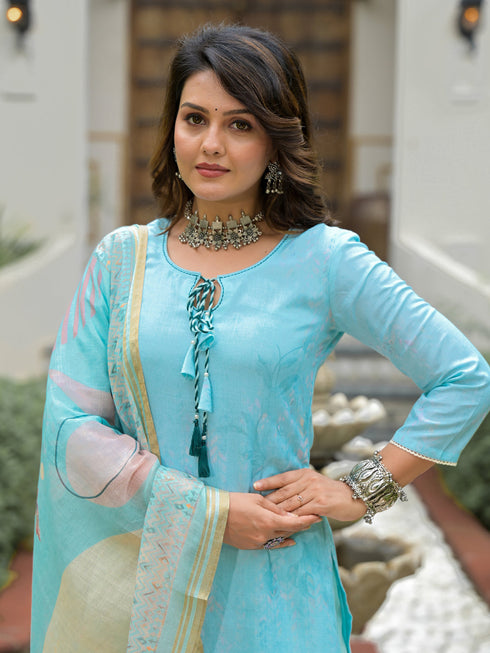 Blue Linen Pant Suit Acy8551 Back View