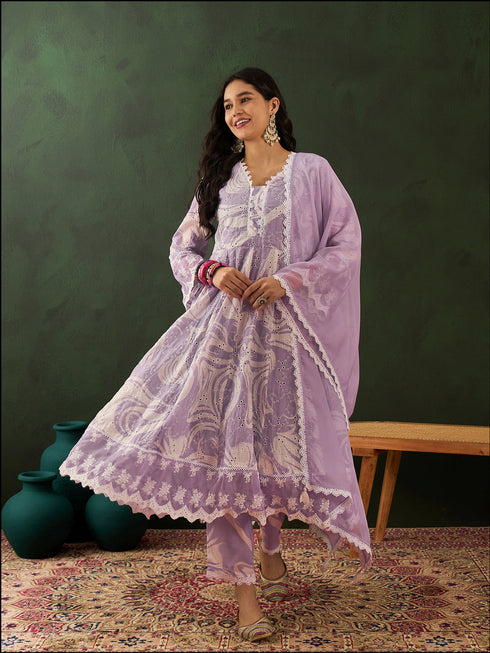 Purple Cotton Blend Pant Suit Acy8604