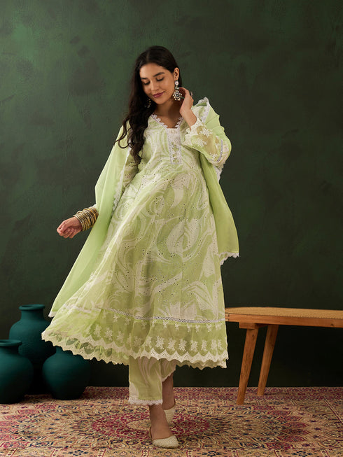 Green Cotton Blend Pant Suit Acy8605 Salwar Kameez