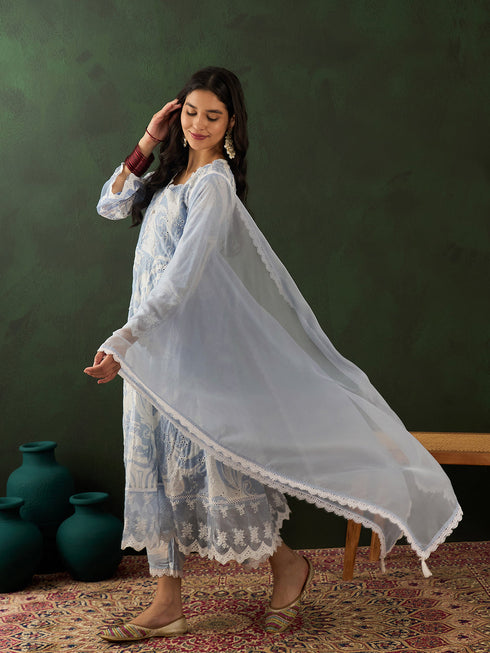 Light Blue Cotton Blend Pant Suit Acy8606 Salwar Kameez