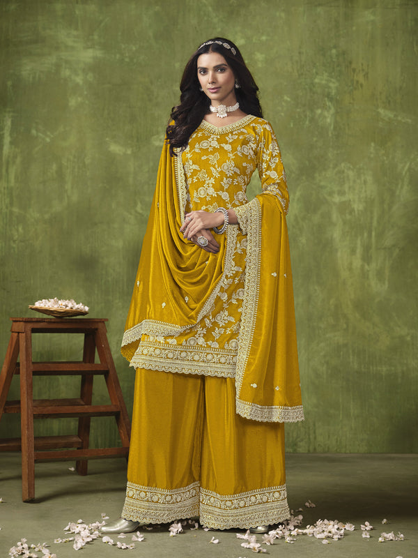 Yellow Dola Silk Palazzo Suit Acy8613