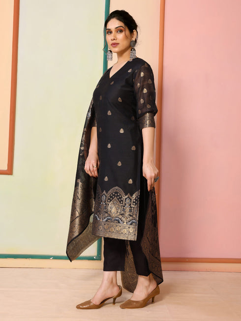 Black Chanderi Pant Suit Acy8620 Salwar Kameez