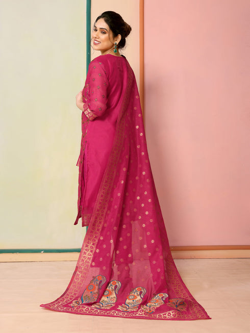 Pink Chanderi Pant Suit Acy8621 Closure View