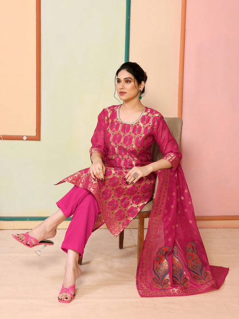 Pink Chanderi Pant Suit Acy8621 Salwar Kameez