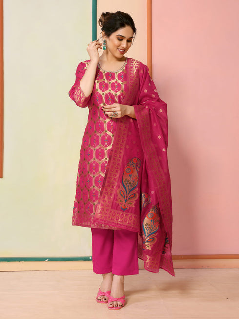 Pink Chanderi Pant Suit Acy8621