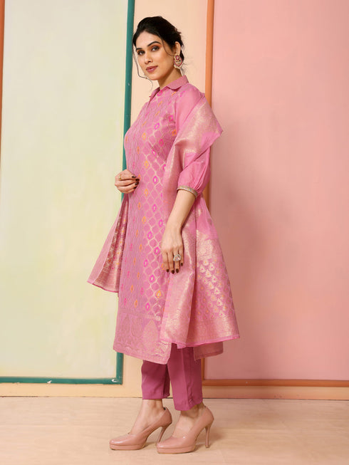 Pink Chanderi Pant Suit Acy8624 Back View