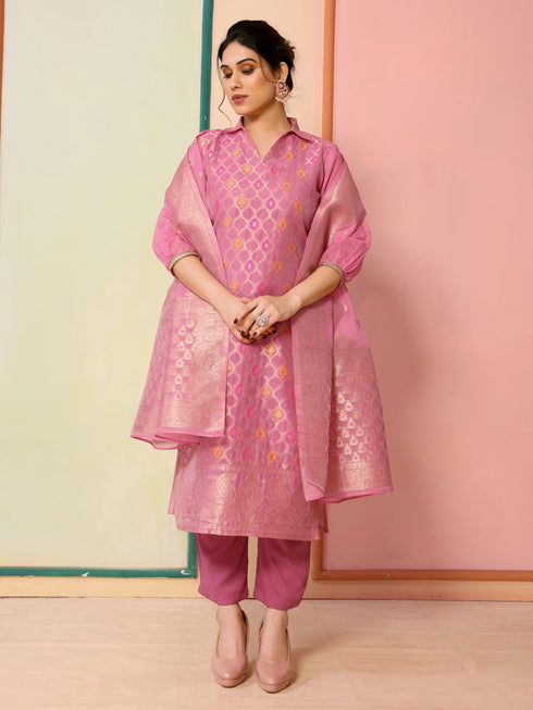 Pink Chanderi Pant Suit Acy8624 Salwar Kameez