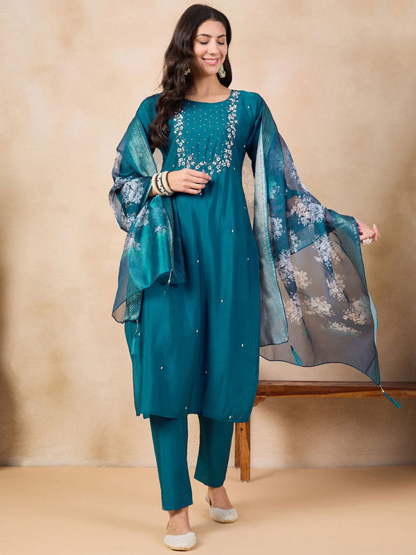 Teal Viscose Chanderi Pant Suit Acy8626